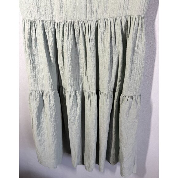 Calvin Klein Womens Textured Tiered Dress Size 2 Sage Green Split Neckline Tie - Picture 8 of 14